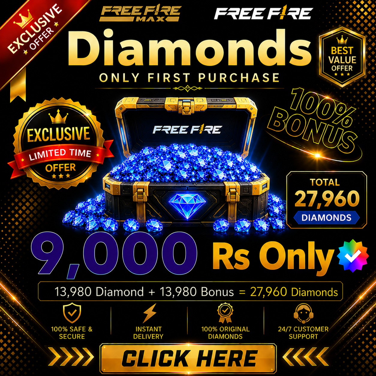 Top Up 13,980 Diamond + 13,980 Diamond = 27,960 💎