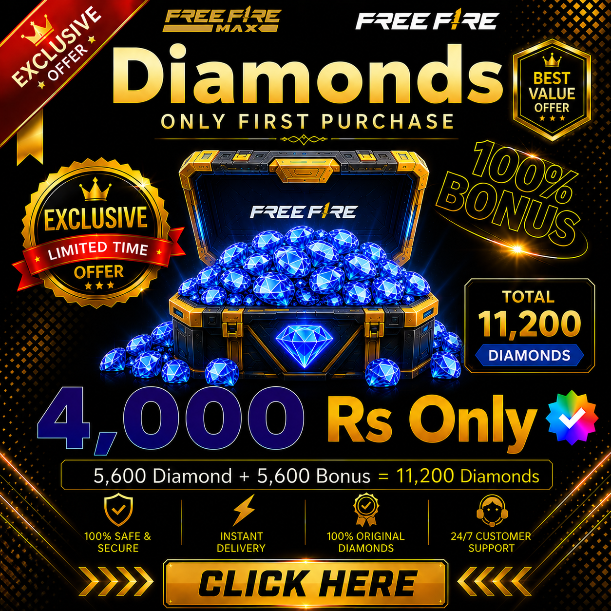 Free Fire Max 11200 Diamonds Cheap Top Up Online