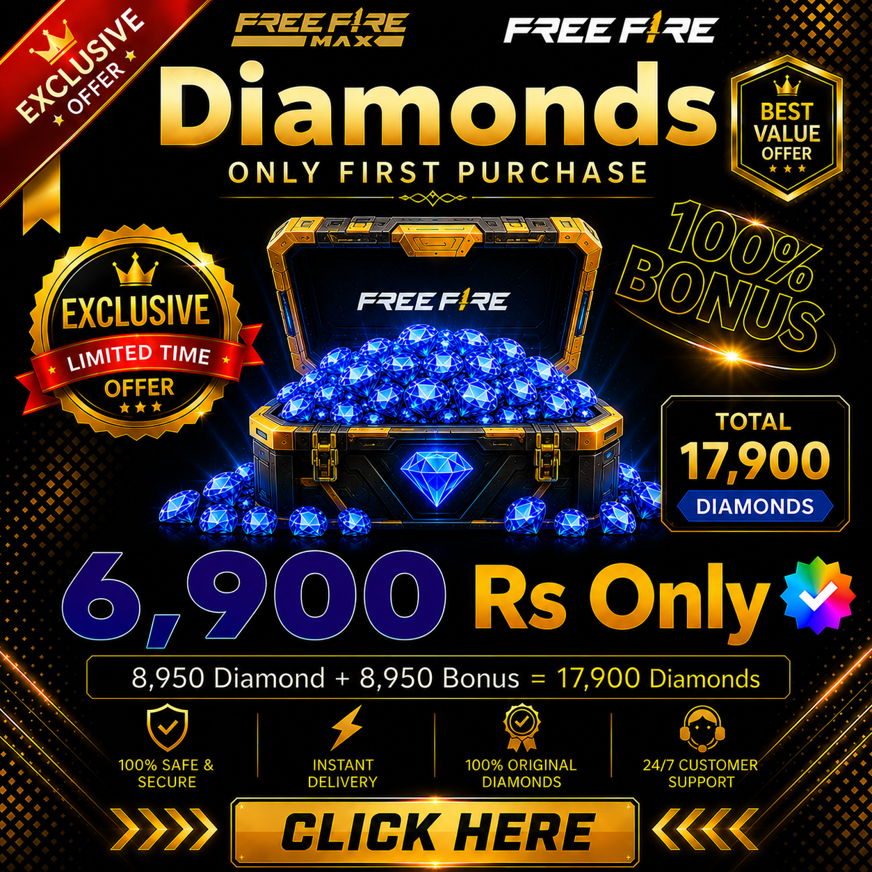 Garena Free Fire 17900 Diamonds Double Bonus Offer
