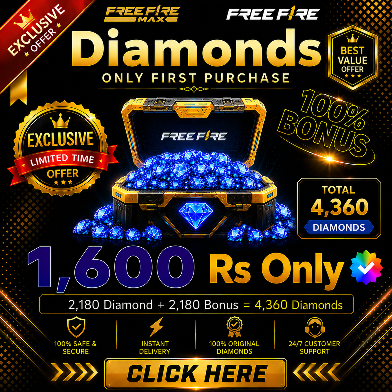 Free Fire 4360 Diamonds Top Up Games Kharido Official