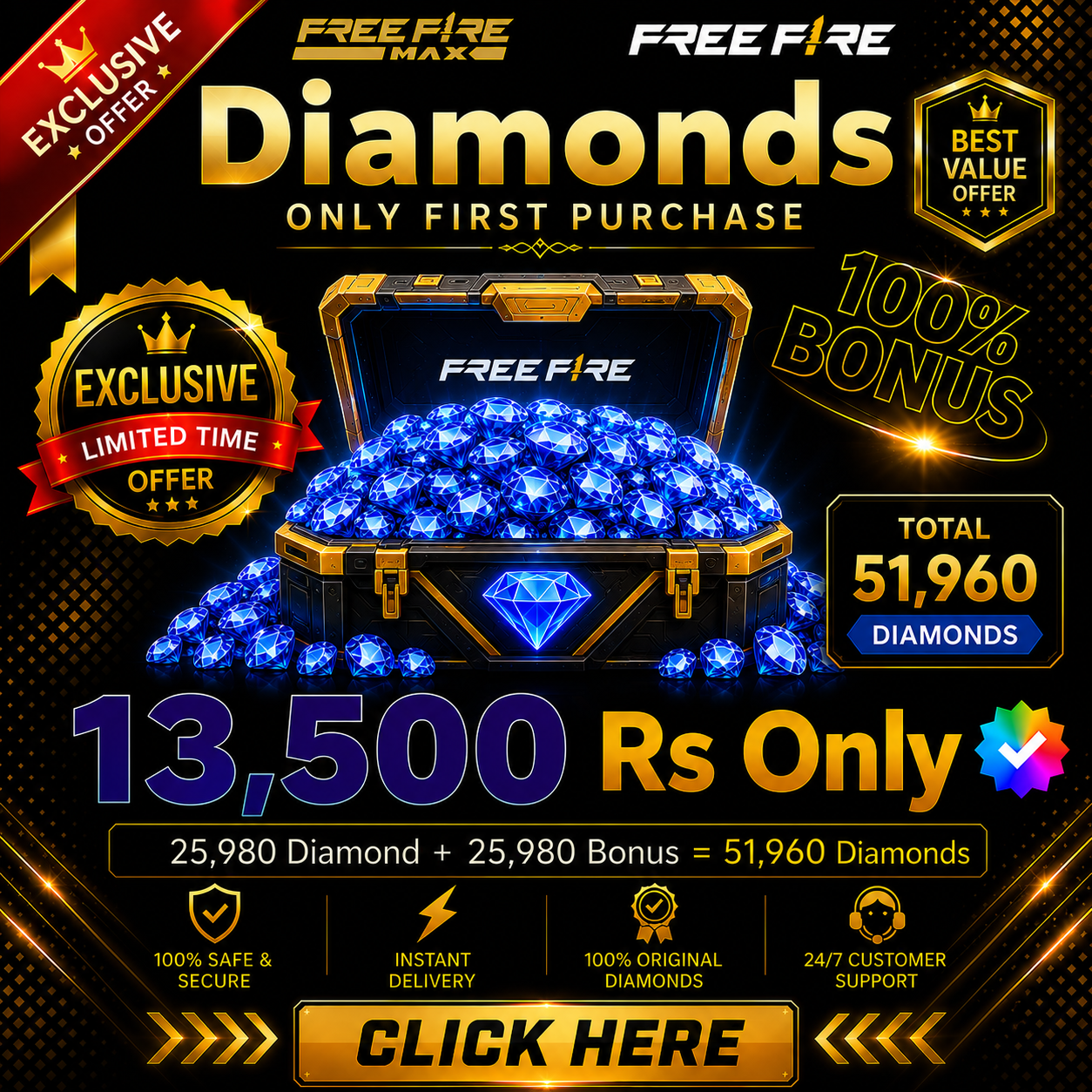 Buy Free Fire 51960 Diamonds Top Up Instant Delivery